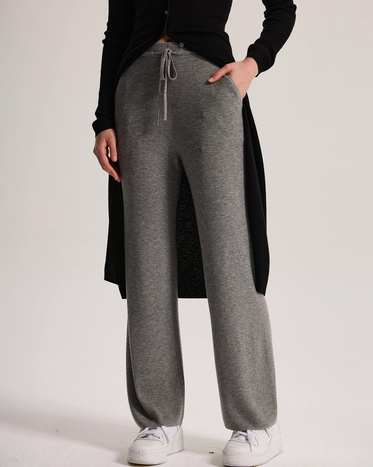 Cashmere Ribbed Wide-Leg Pant
