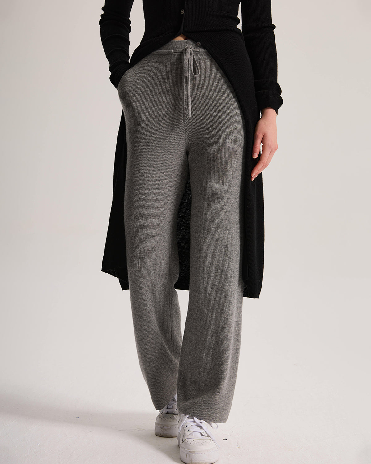Cashmere Ribbed Wide-Leg Pant