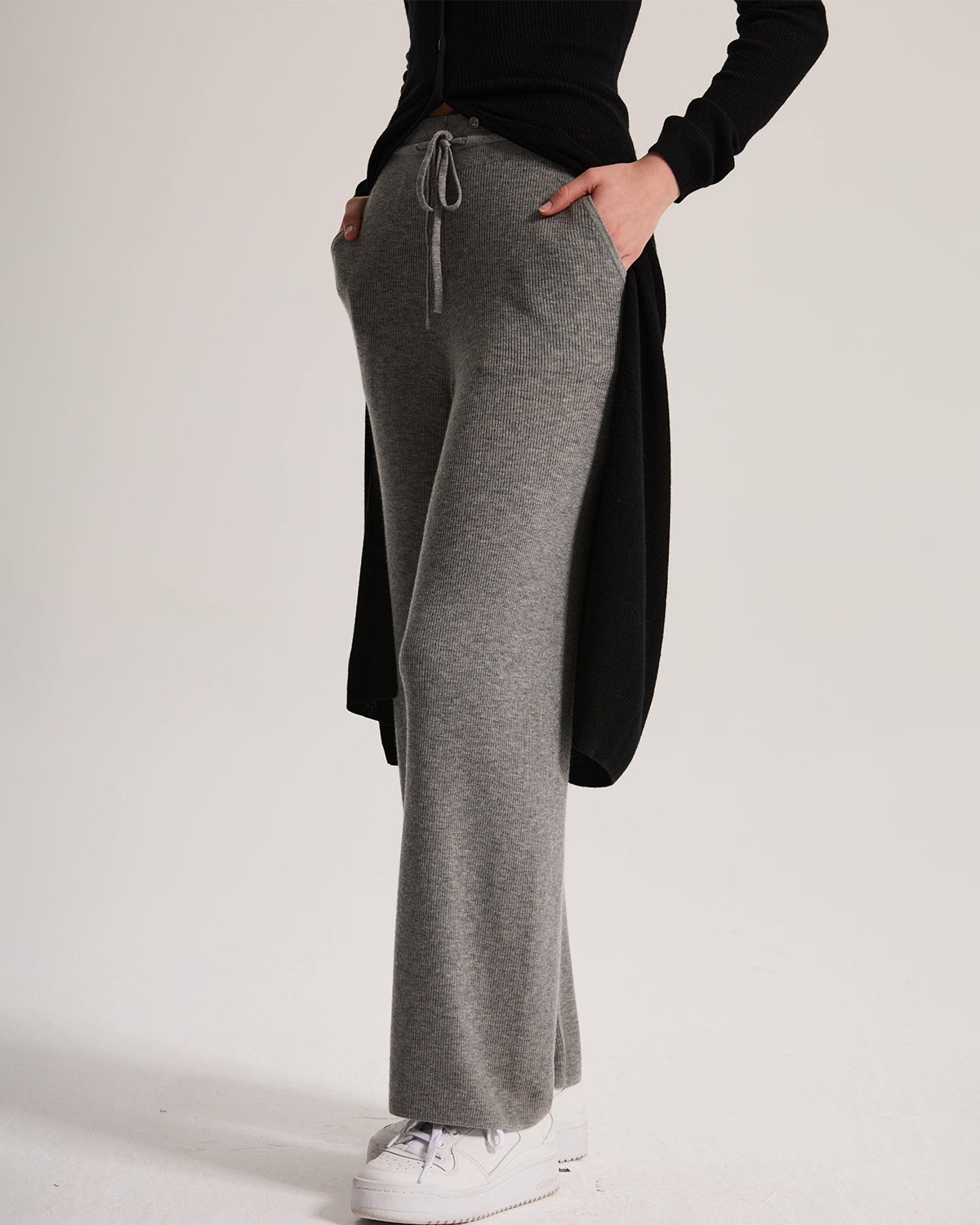 Cashmere Ribbed Wide-Leg Pant
