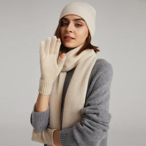 Cashmere Scarf Beanie Gloves 3 set