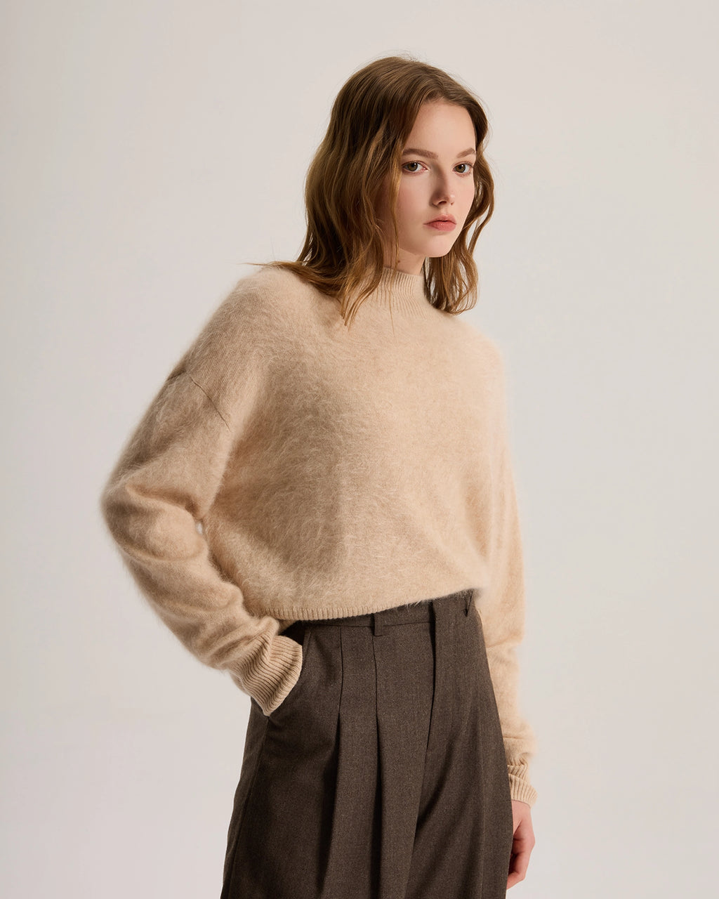Mock Neck Brushed Cashmere Sweater