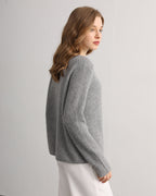 Half-Cardigan Crewneck Cashmere Sweater
