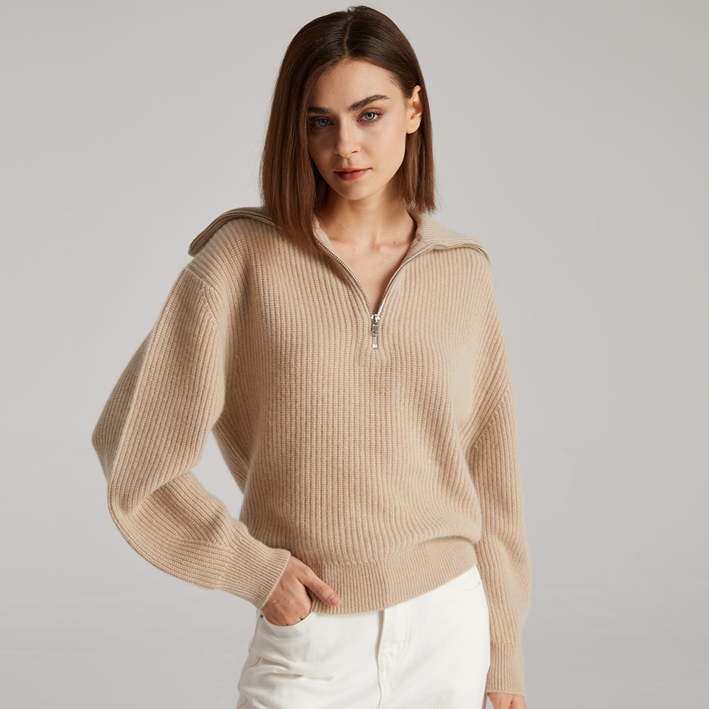 Zipper Lapel Cashmere Sweater