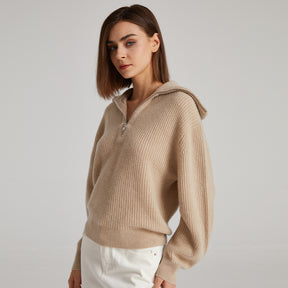 Zipper Lapel Cashmere Sweater