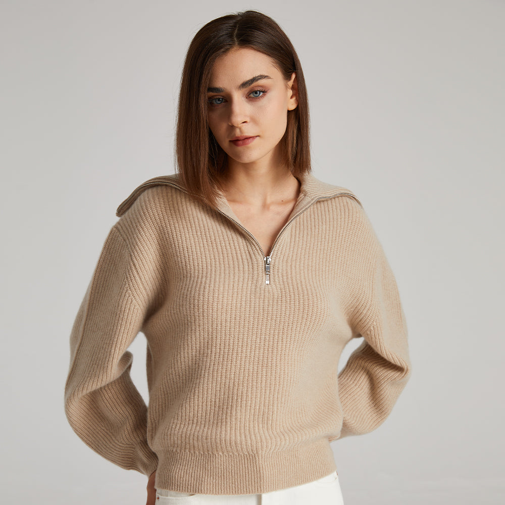 Zipper Lapel Cashmere Sweater