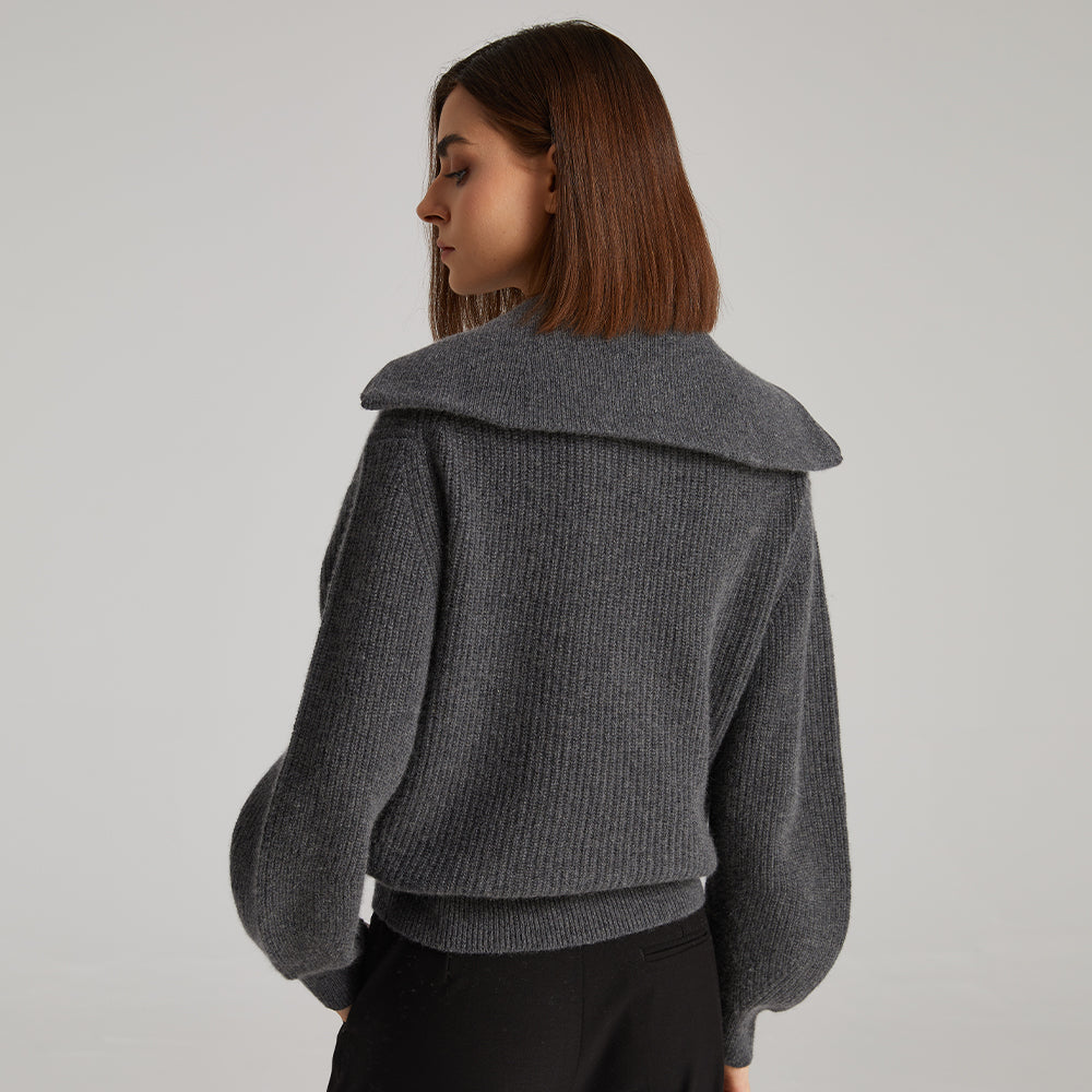 Zipper Lapel Cashmere Sweater