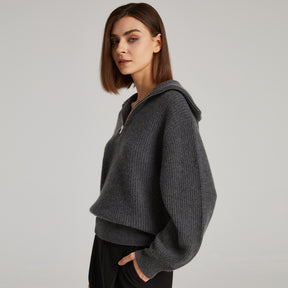 Zipper Lapel Cashmere Sweater