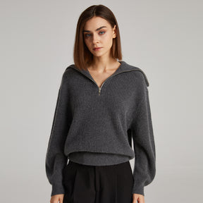 Zipper Lapel Cashmere Sweater