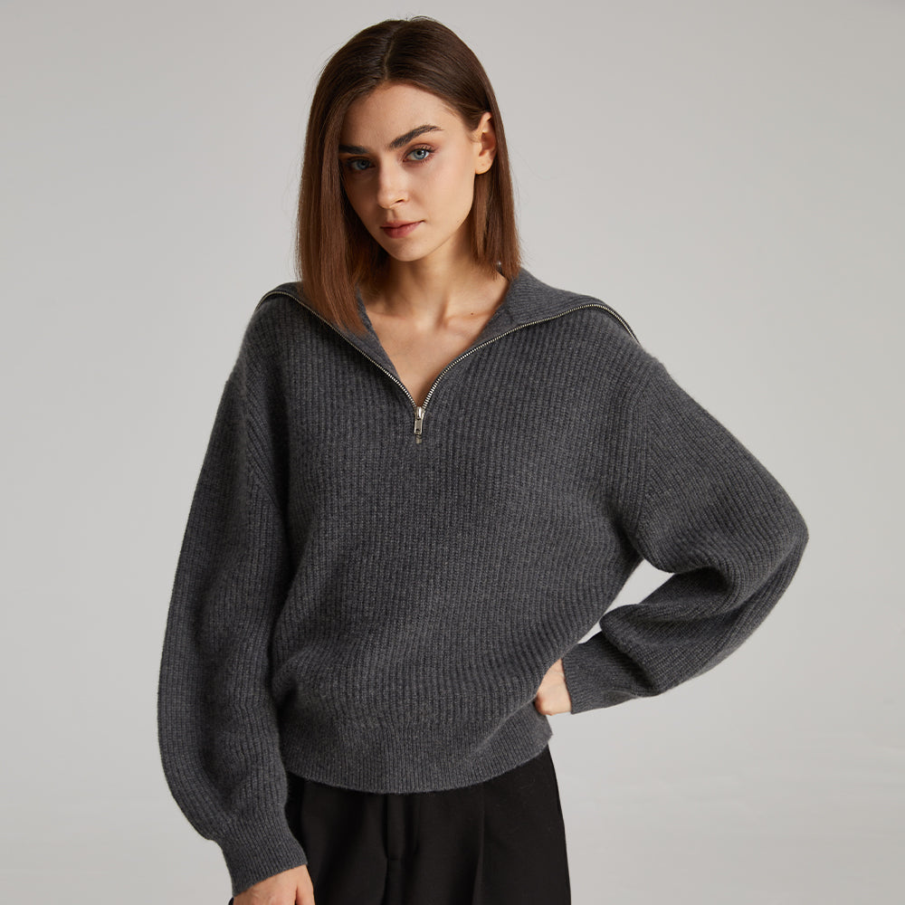 Zipper Lapel Cashmere Sweater