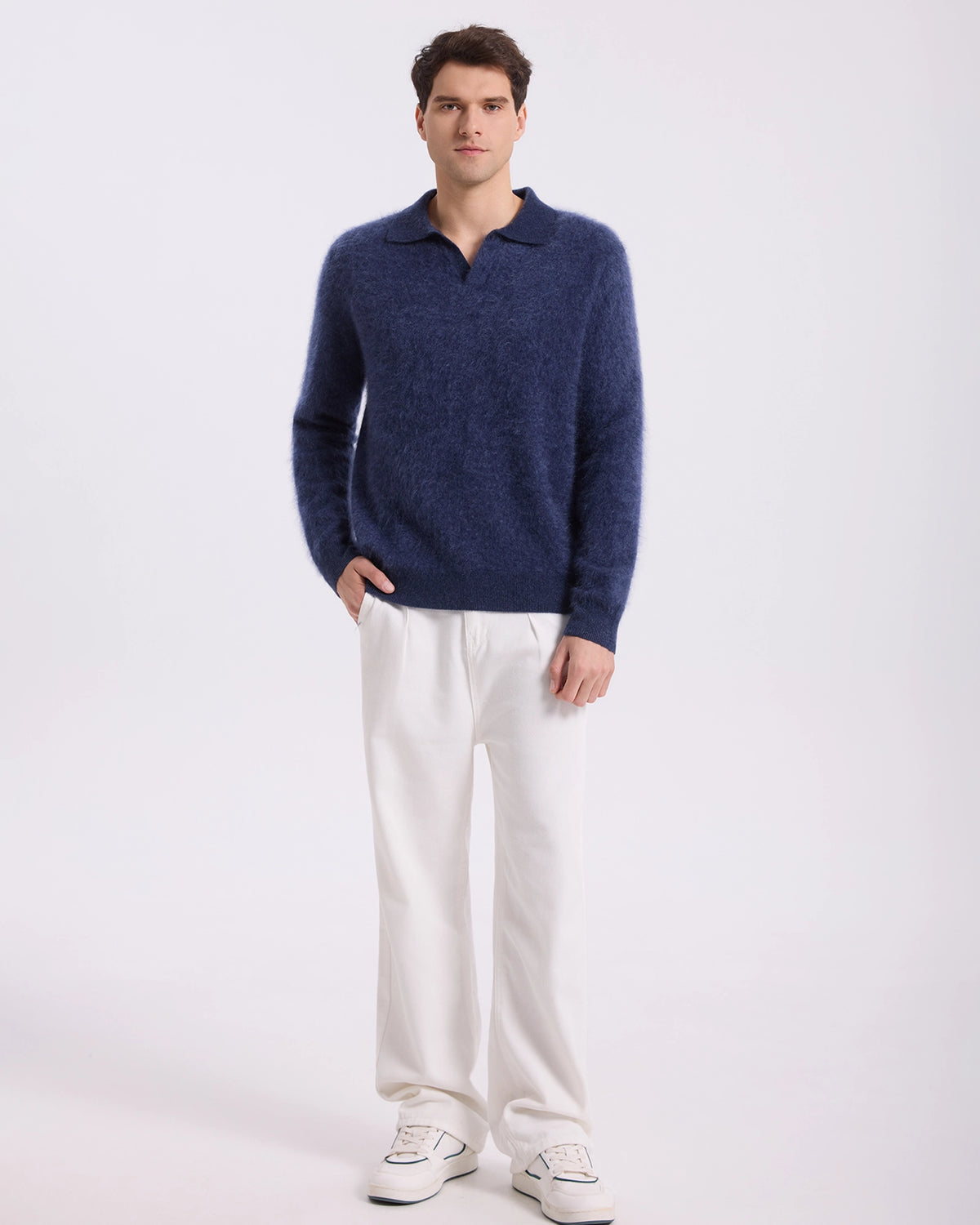 Brushed Cashmere Polo Sweater