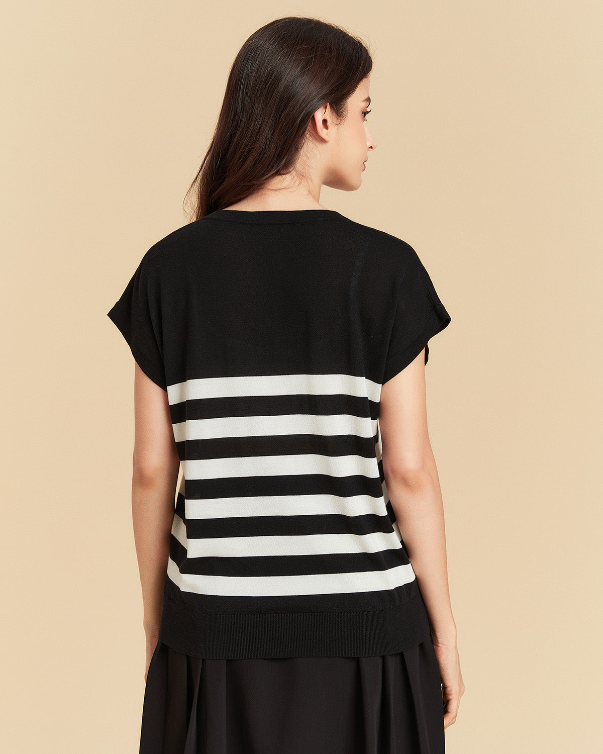 Stripe V neck Silk T shirt