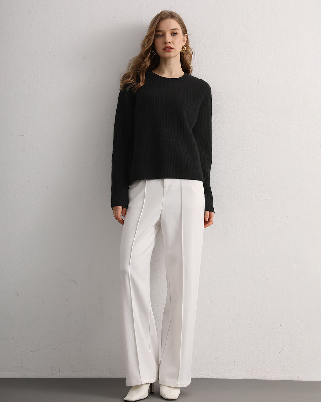 Half-Cardigan Crewneck Cashmere Sweater