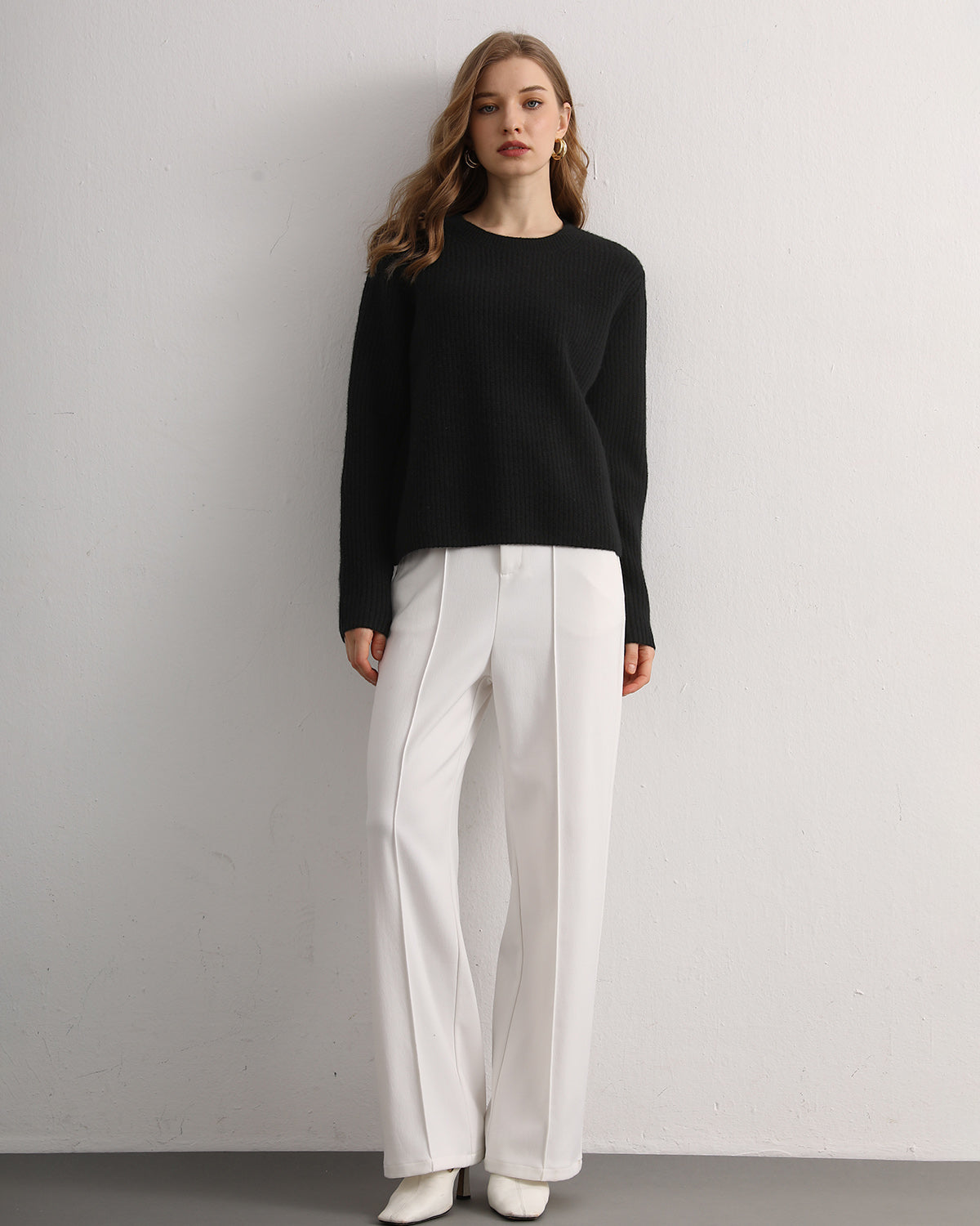 Half-Cardigan Crewneck Cashmere Sweater