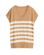 Stripe V neck Silk T shirt