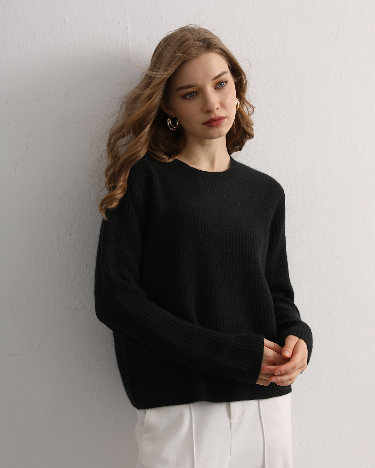 Half-Cardigan Crewneck Cashmere Sweater