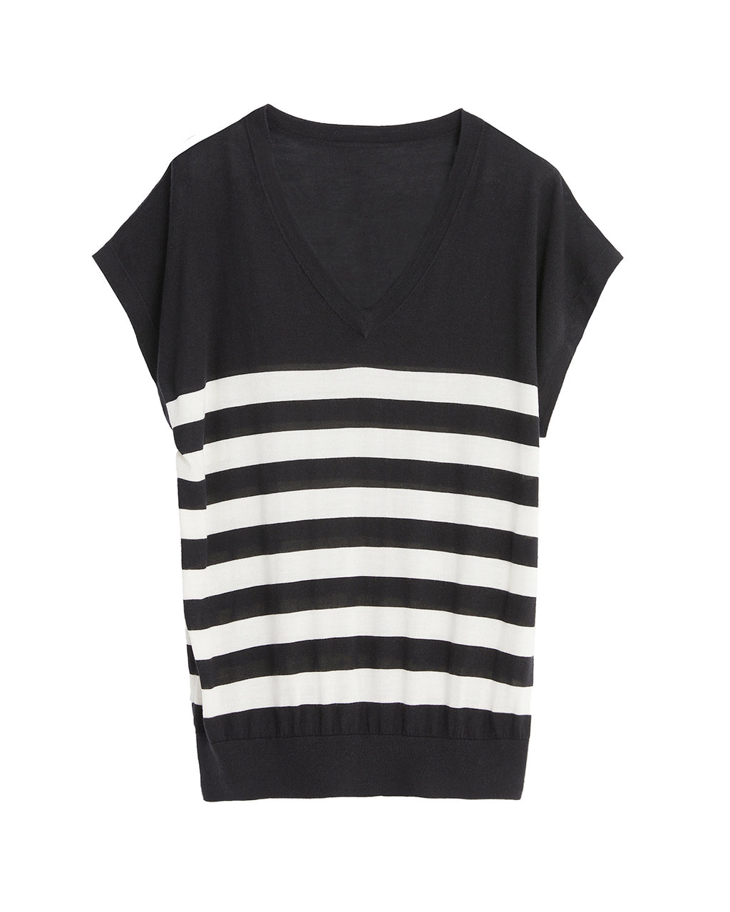 Stripe V neck Silk T shirt