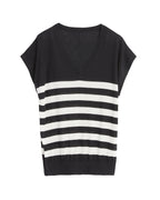 Stripe V neck Silk T shirt