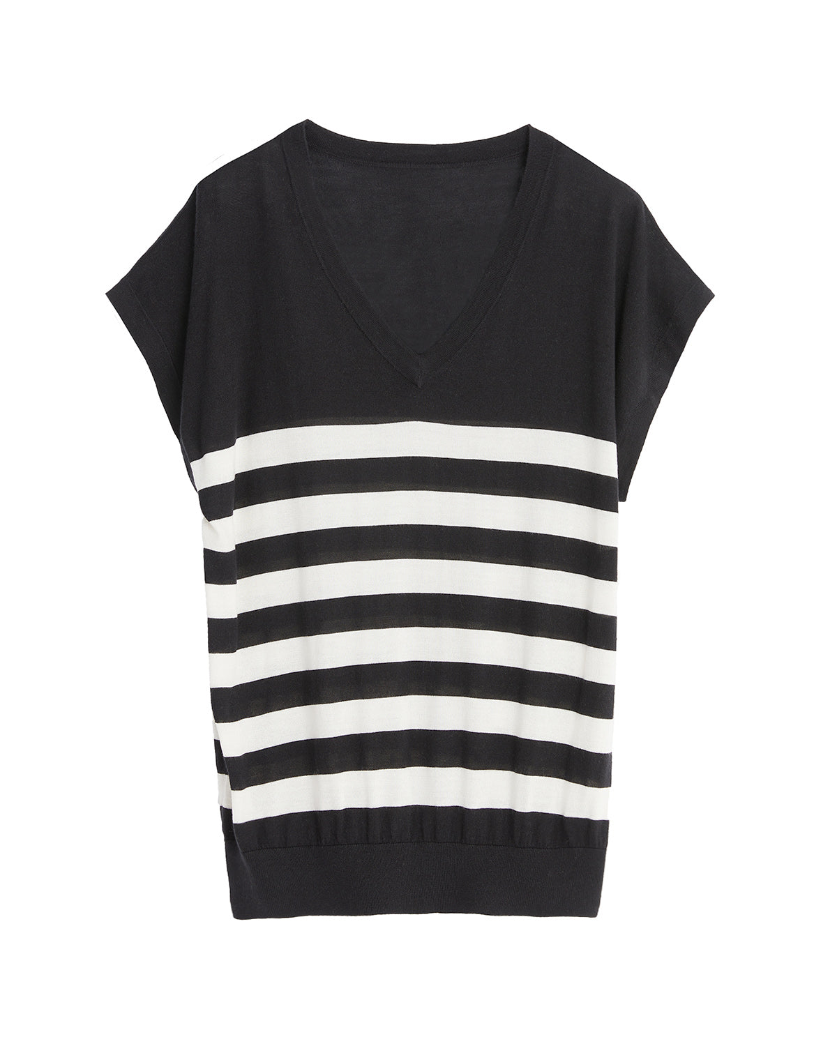 Stripe V neck Silk T shirt