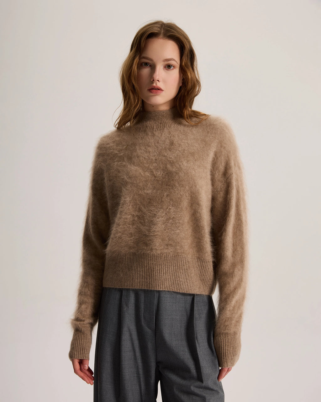 Mock Neck Brushed Cashmere Sweater