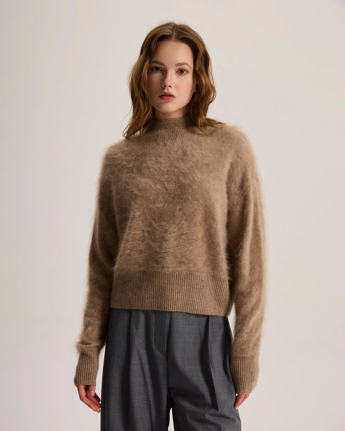 Mock Neck Brushed Cashmere Sweater