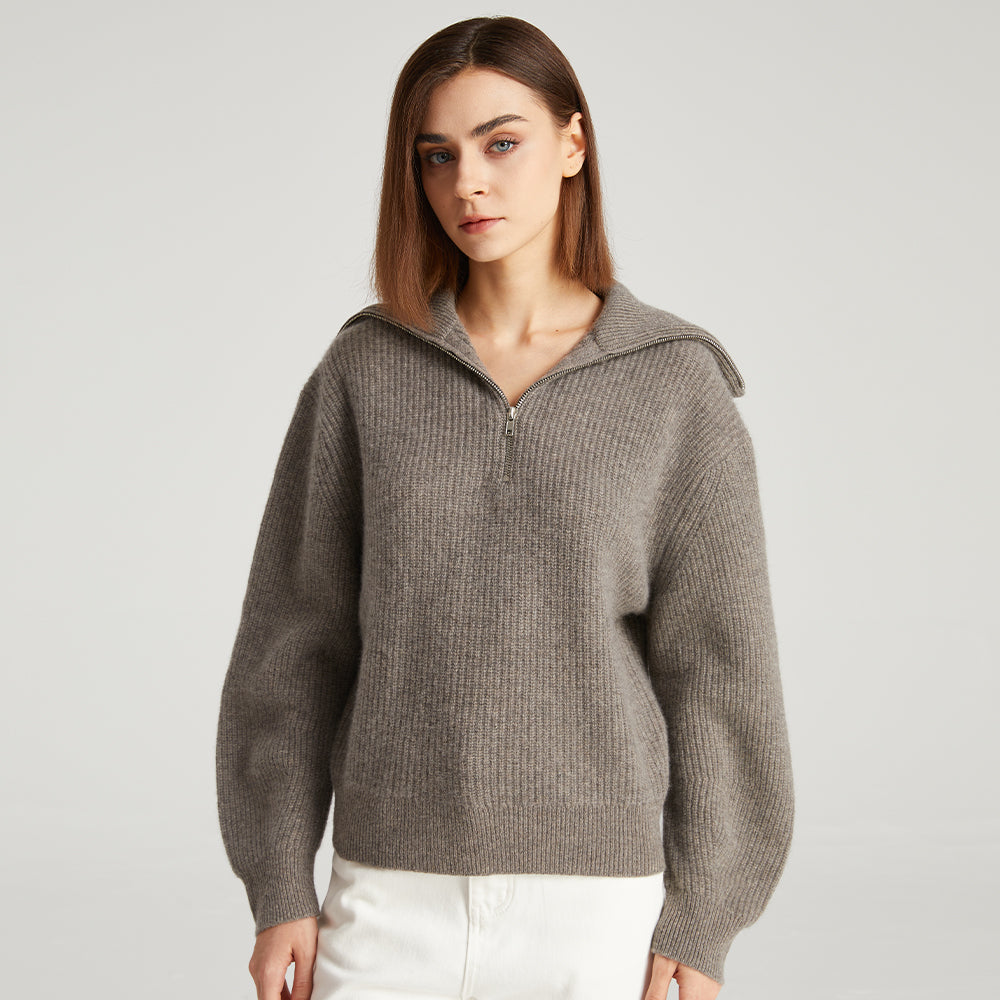 Zipper Lapel Cashmere Sweater