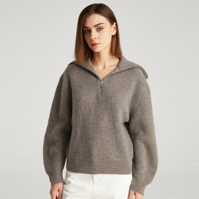 Zipper Lapel Cashmere Sweater