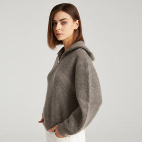 Zipper Lapel Cashmere Sweater