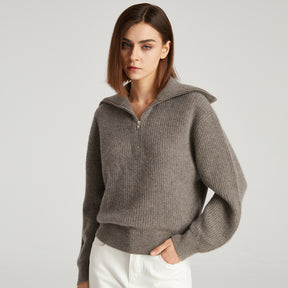 Zipper Lapel Cashmere Sweater