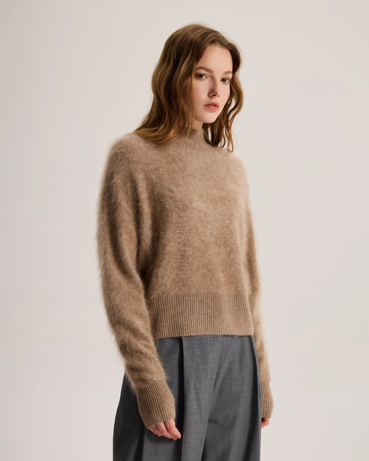 Mock Neck Brushed Cashmere Sweater