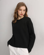 Half-Cardigan Crewneck Cashmere Sweater