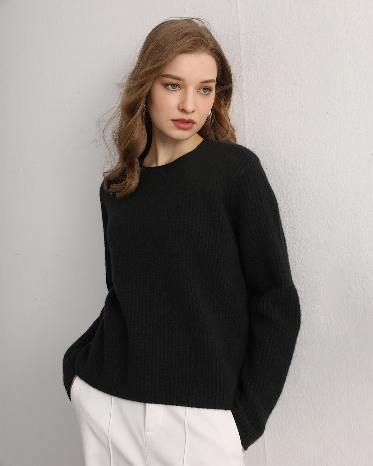 Half-Cardigan Crewneck Cashmere Sweater