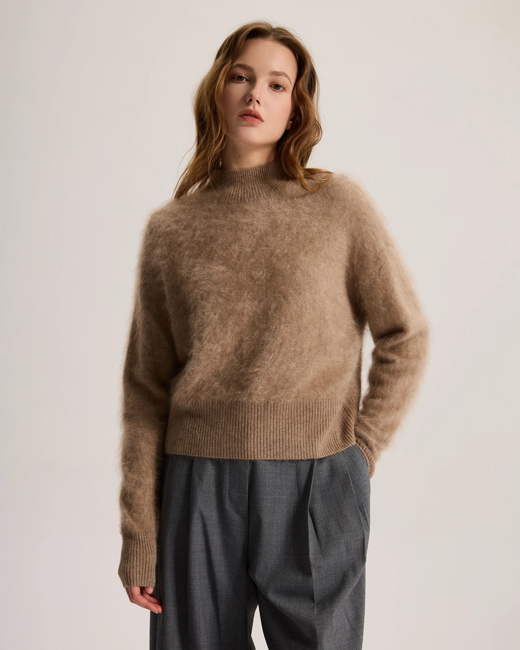 Mock Neck Brushed Cashmere Sweater