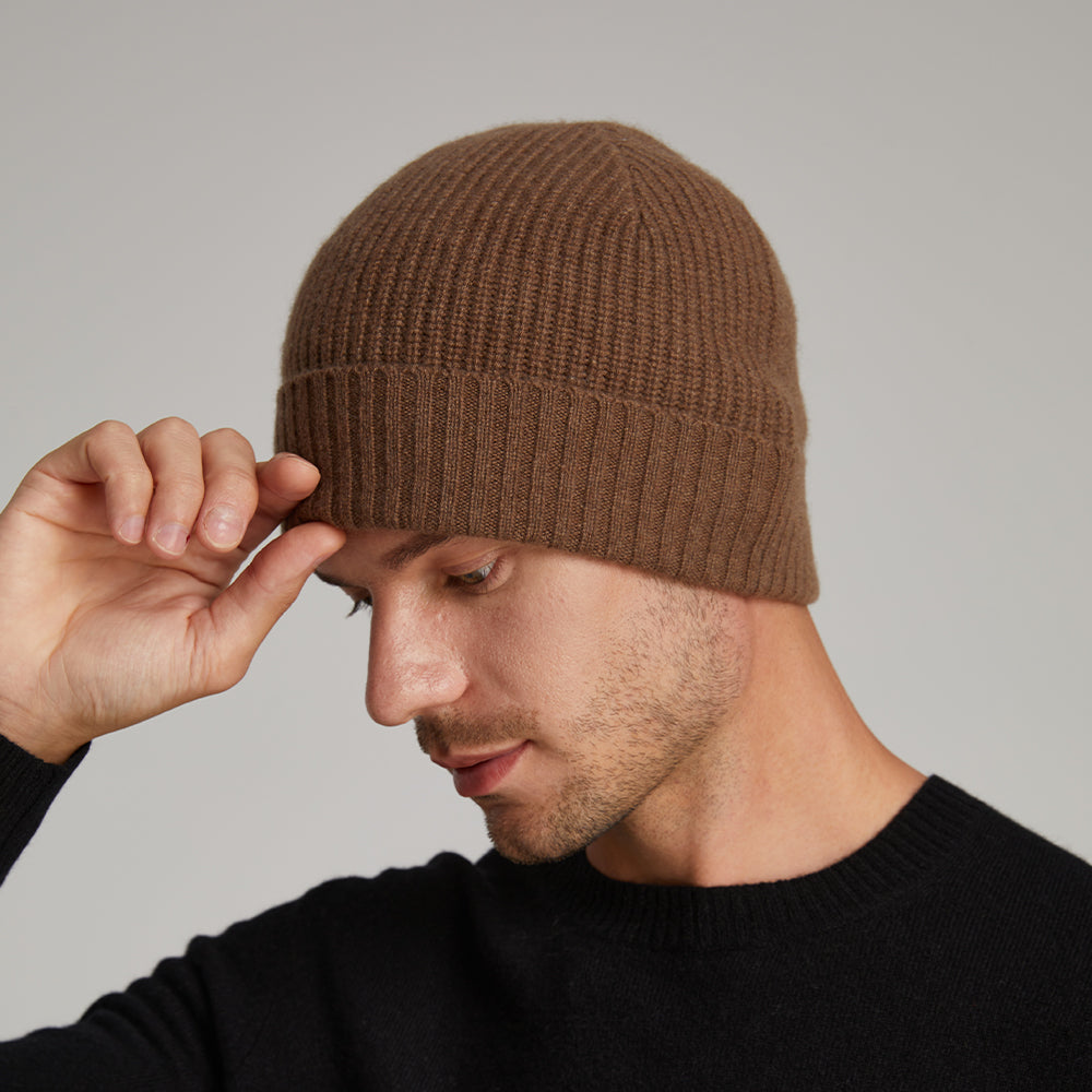 Unisex Cashmere Ribbed Beanie