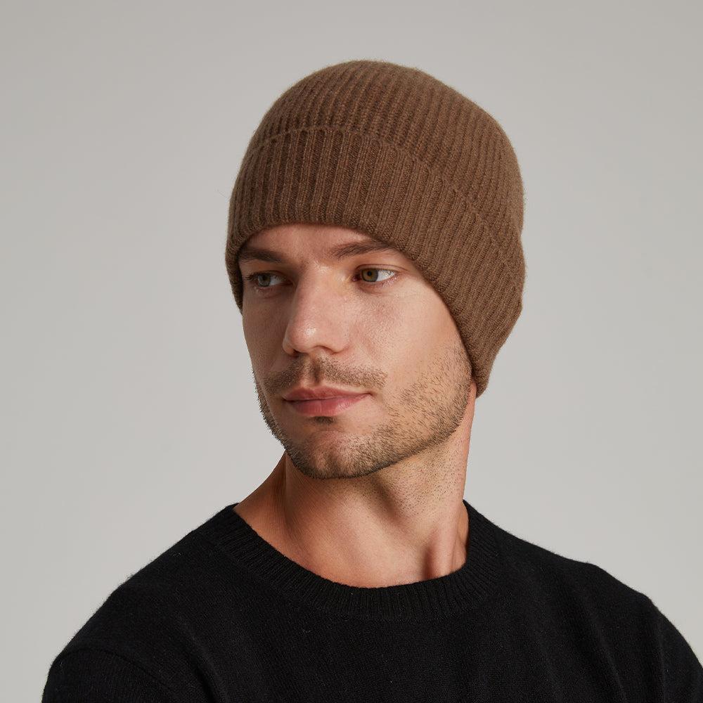 Unisex Cashmere Ribbed Beanie