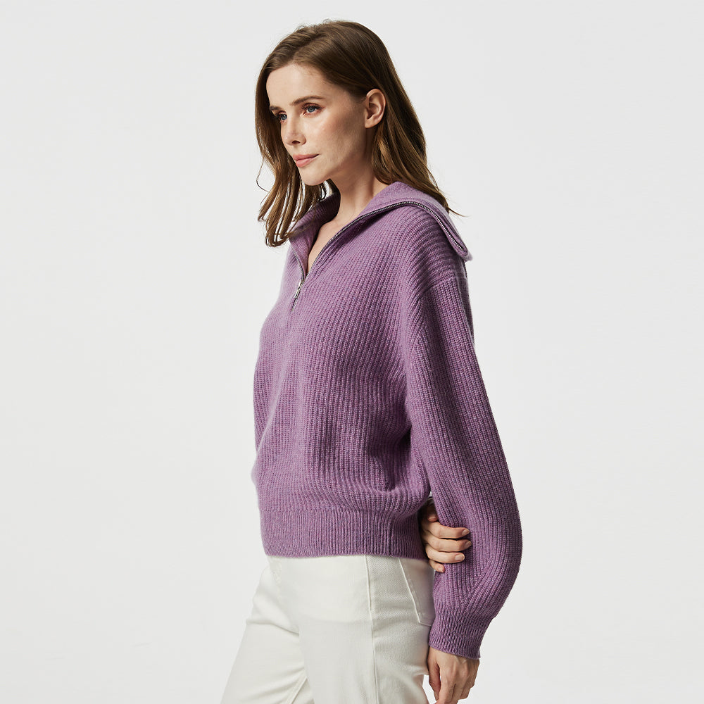 Zipper Lapel Cashmere Sweater