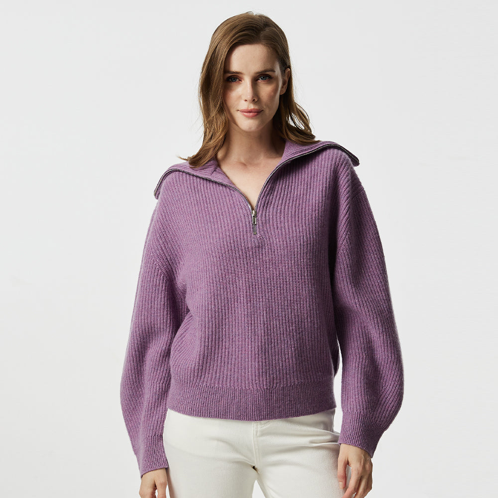 Zipper Lapel Cashmere Sweater