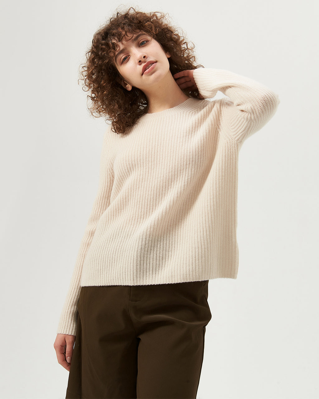 Half-Cardigan Crewneck Cashmere Sweater