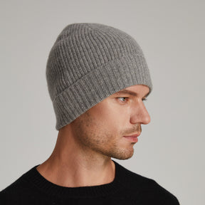 Unisex Cashmere Ribbed Beanie