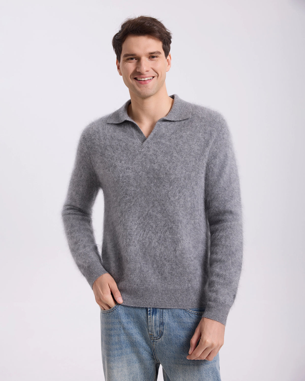 Brushed Cashmere Polo Sweater