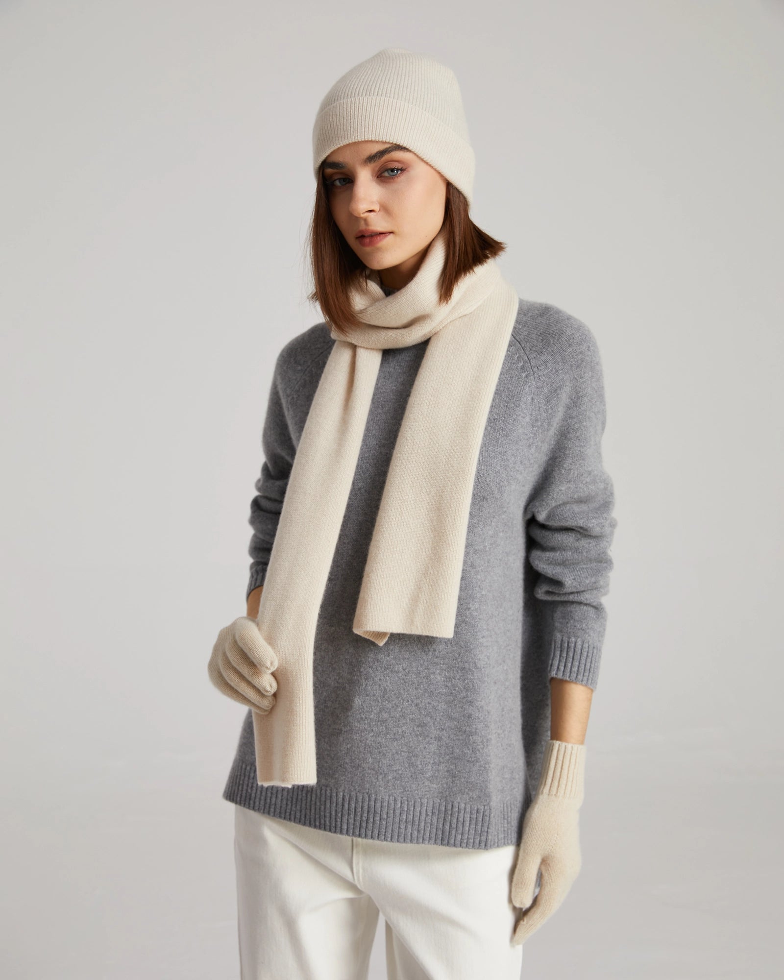 Cashmere Scarf Beanie Gloves Set