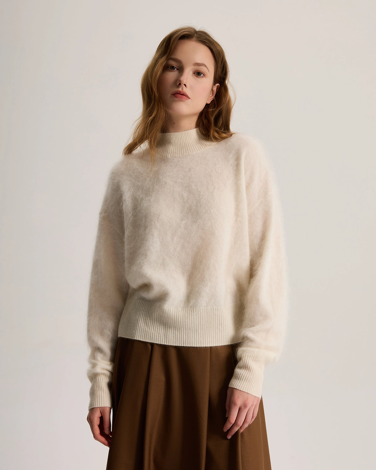 Mock Neck Brushed Cashmere Sweater