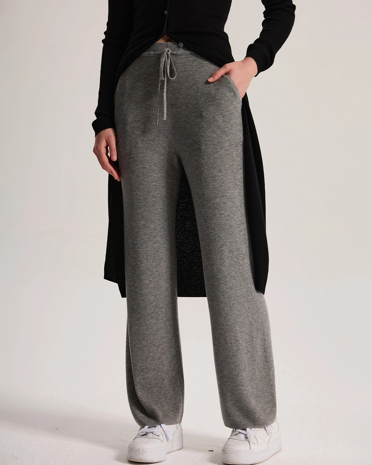 Cashmere Ribbed Wide-Leg Pant