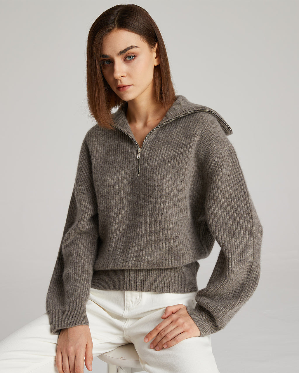 Zipper Lapel Cashmere Sweater