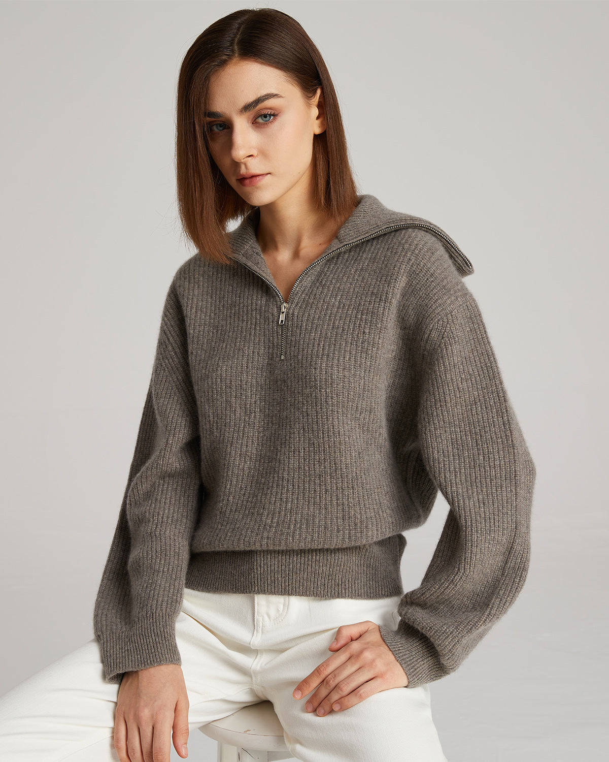 Zipper Lapel Cashmere Sweater