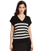 Stripe V neck Silk T shirt