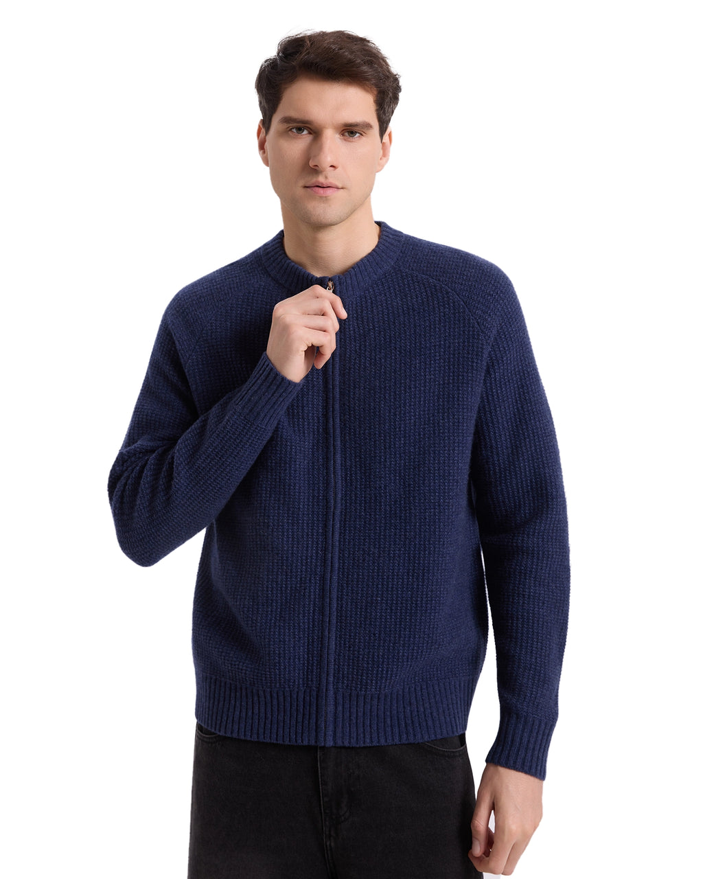 Jacquard Cashmere Zip up Cardigan