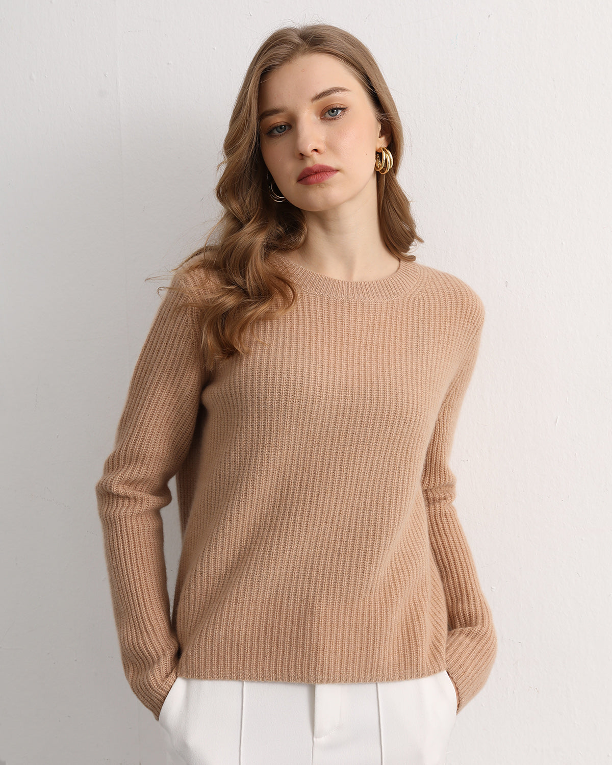 Half-Cardigan Crewneck Cashmere Sweater