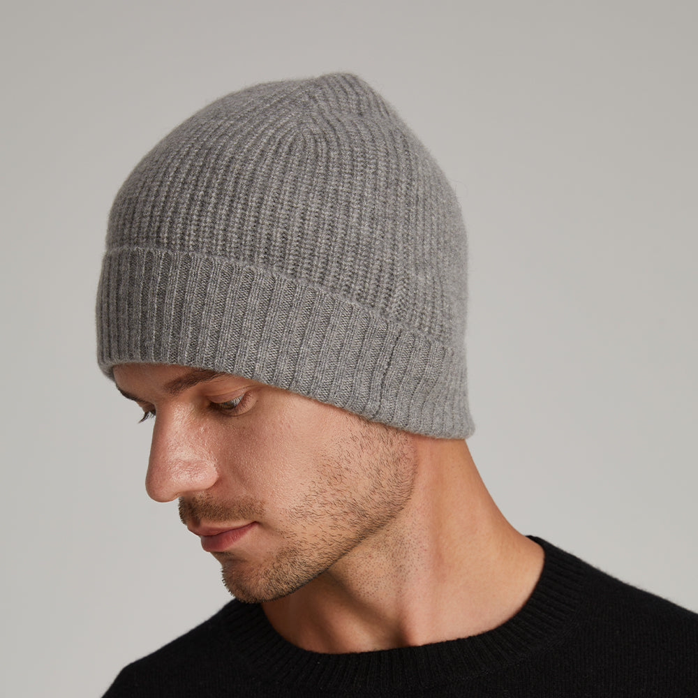 Unisex Cashmere Ribbed Beanie