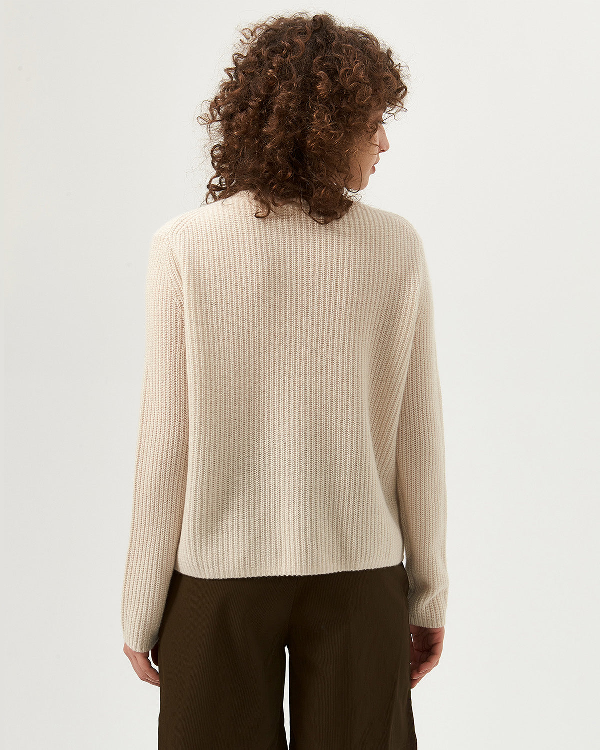 Half-Cardigan Crewneck Cashmere Sweater