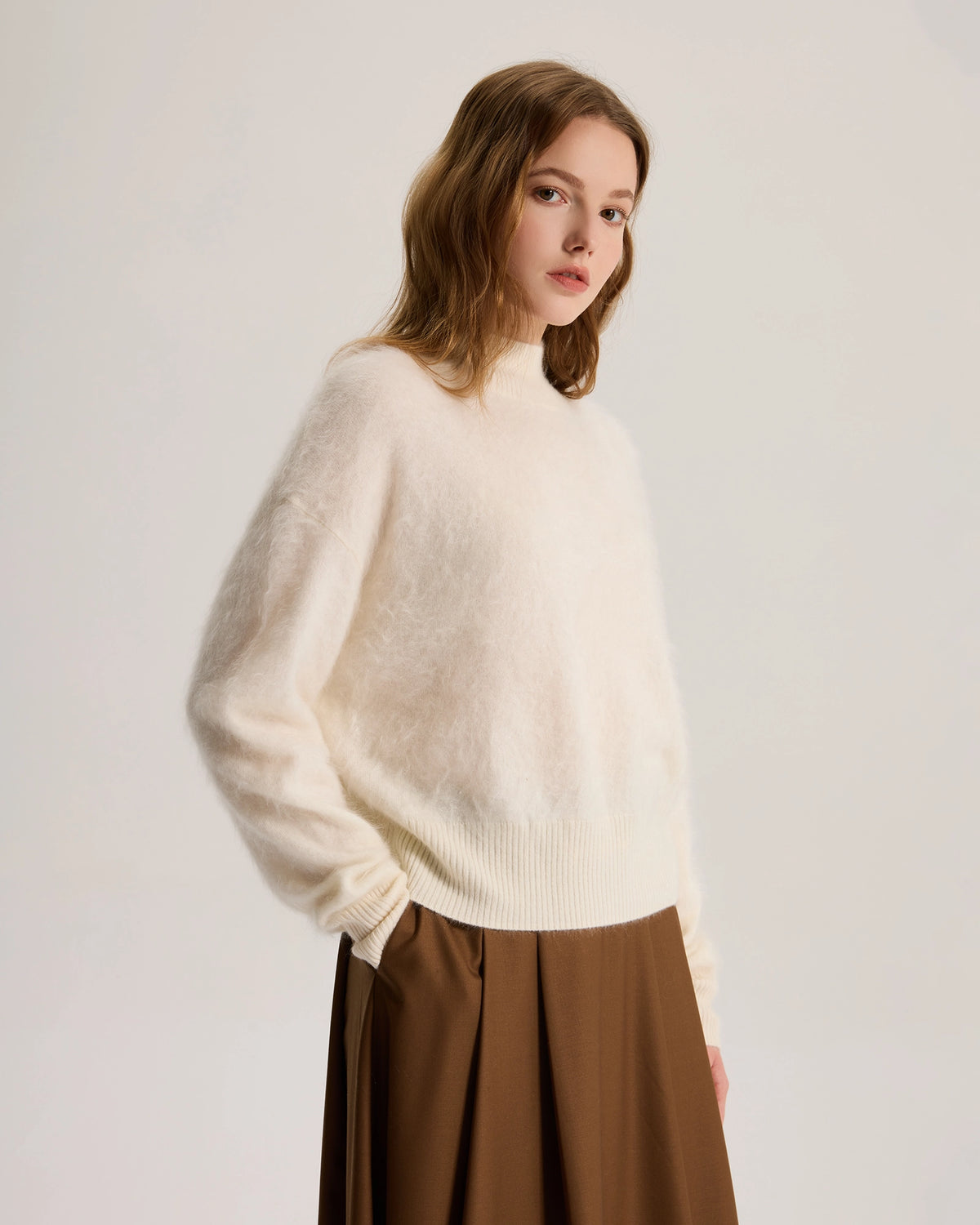 Mock Neck Brushed Cashmere Sweater